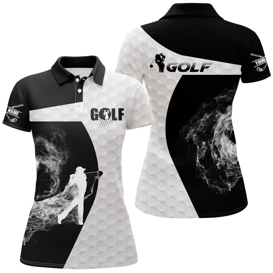 Custom Name Black And White Golf Shirt Quick Dry Sports Top Women's Polo Shirts S-5XL