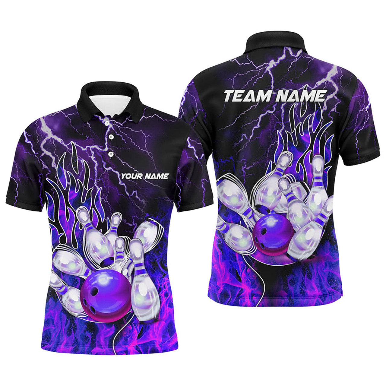 Custom Purple Lightning Thunder Bowling Men's Polo Shirt S-5XL