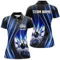 Custom Blue Black Bowling League Shirt Personalized Gift Women's Polo Shirts S-5XL