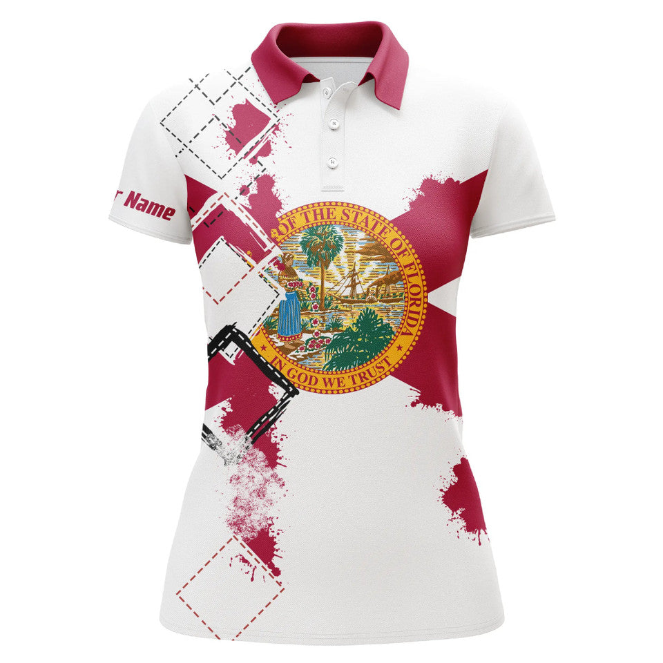 Custom Name Florida Flag Patriot Golf Shirts Gift for Golfers Women's Polo Shirts S-5XL