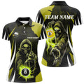 Custom Funny Yellow Skeleton with 8 Ball 9 Ball Billiard Women's Polo Shirts S-5XL