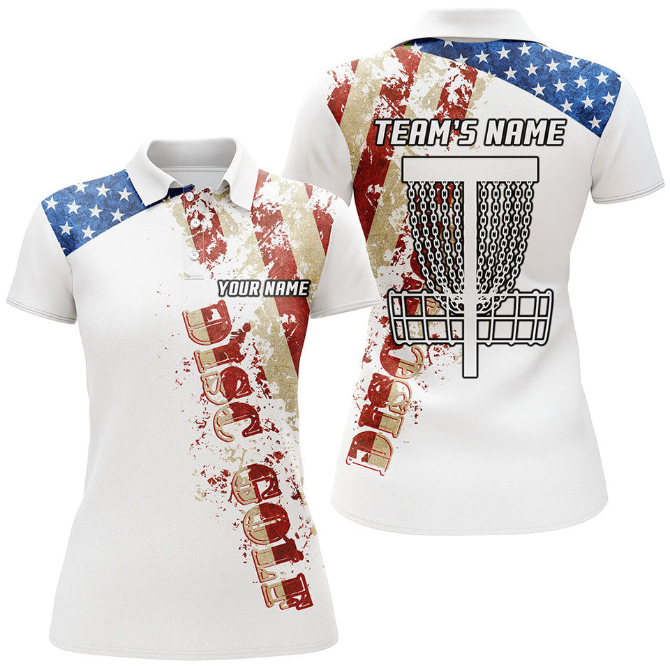 Custom American Flag Patriotic Disc Golf Team Basket Design Women's Polo Shirts S-5XL