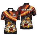 Personalized Black and Orange Smoke Flame Bowling Shirt Men's Polo Shirt S-5XL