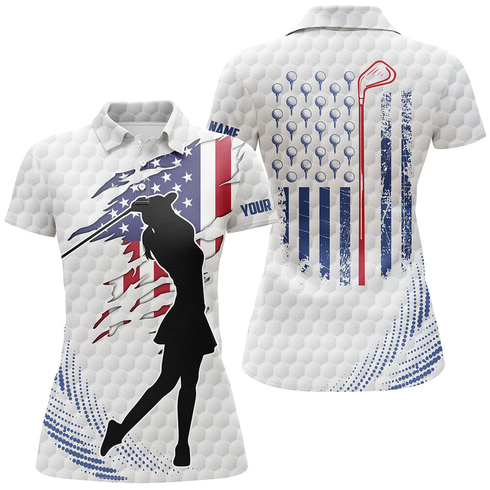 Custom American Flag Golf Shirt for Ladies White Style Women's Polo Shirts S-5XL