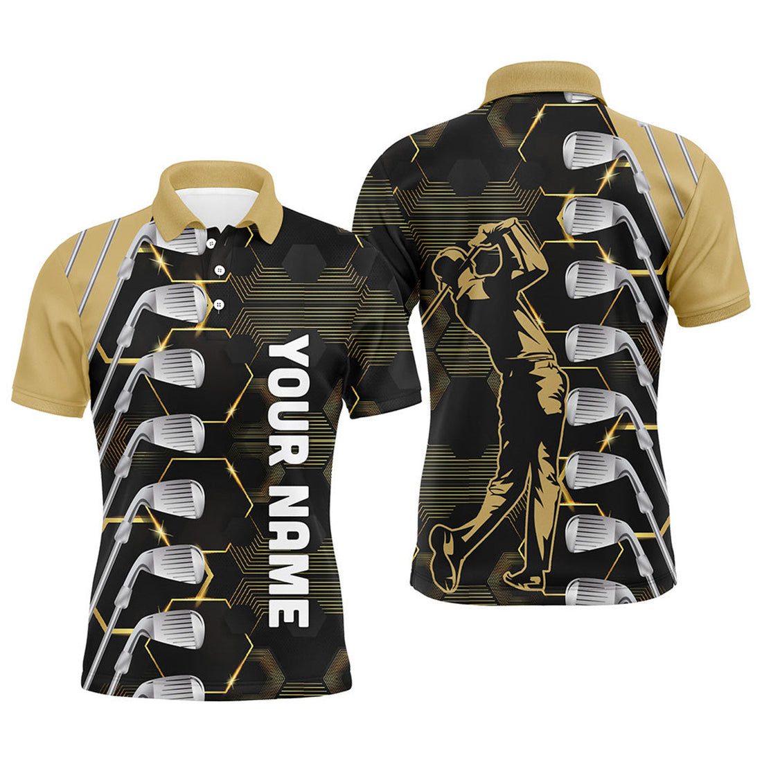 Custom Yellow Black Golf Clubs Personalized Golf Outfit Men's Polo Shirt S-5XL