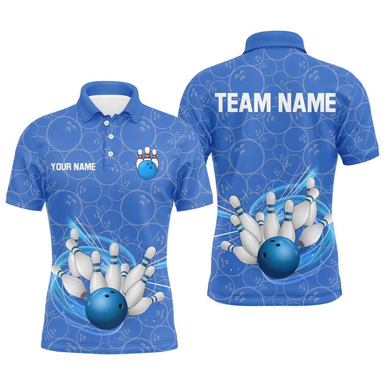 Blue Camo Bowling Quarter Zip Custom Team Uniform Men's Polo Shirt S-5XL