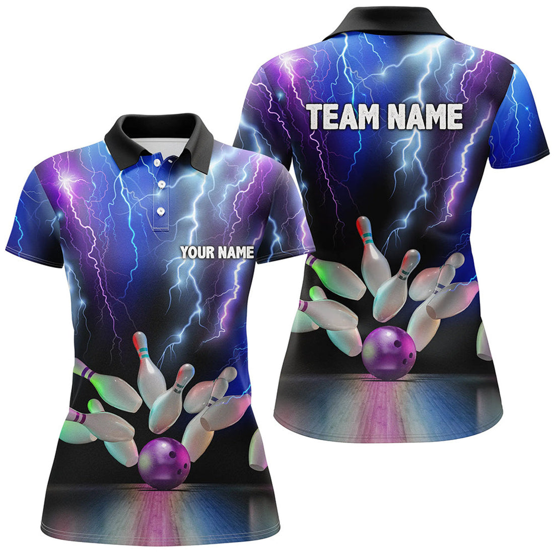 Custom Colorful Lightning Thunder Storm Bowling Team Shirt Women's Polo Shirts S-5XL