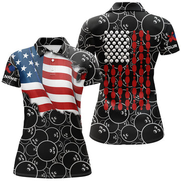 Custom American Flag Bowling For Team Patriots Women's Polo Shirts S-5XL