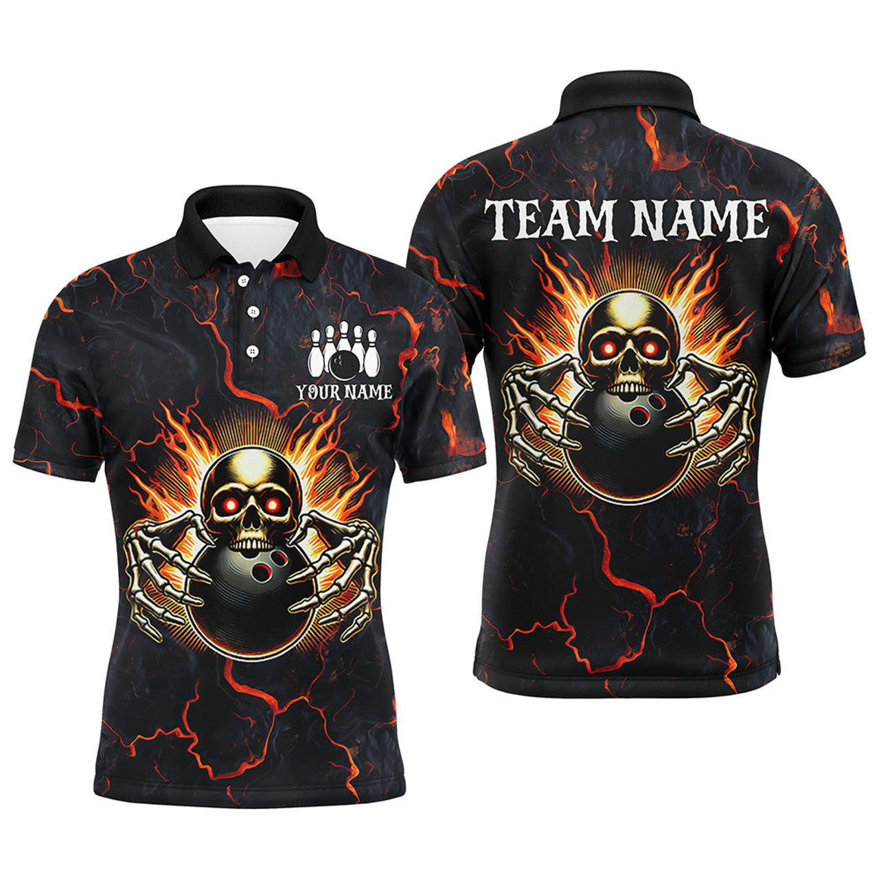 Skull Bowling Jersey Custom Bowling Team League Men's Polo Shirt S-5XL