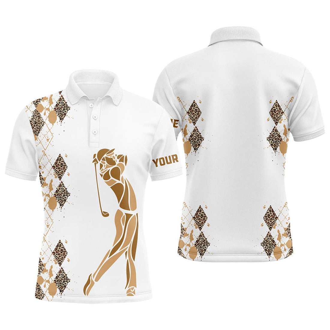 Custom Leopard Argyle Pattern Golf Wear Unique Golf Gifts Men's Polo Shirt S-5XL