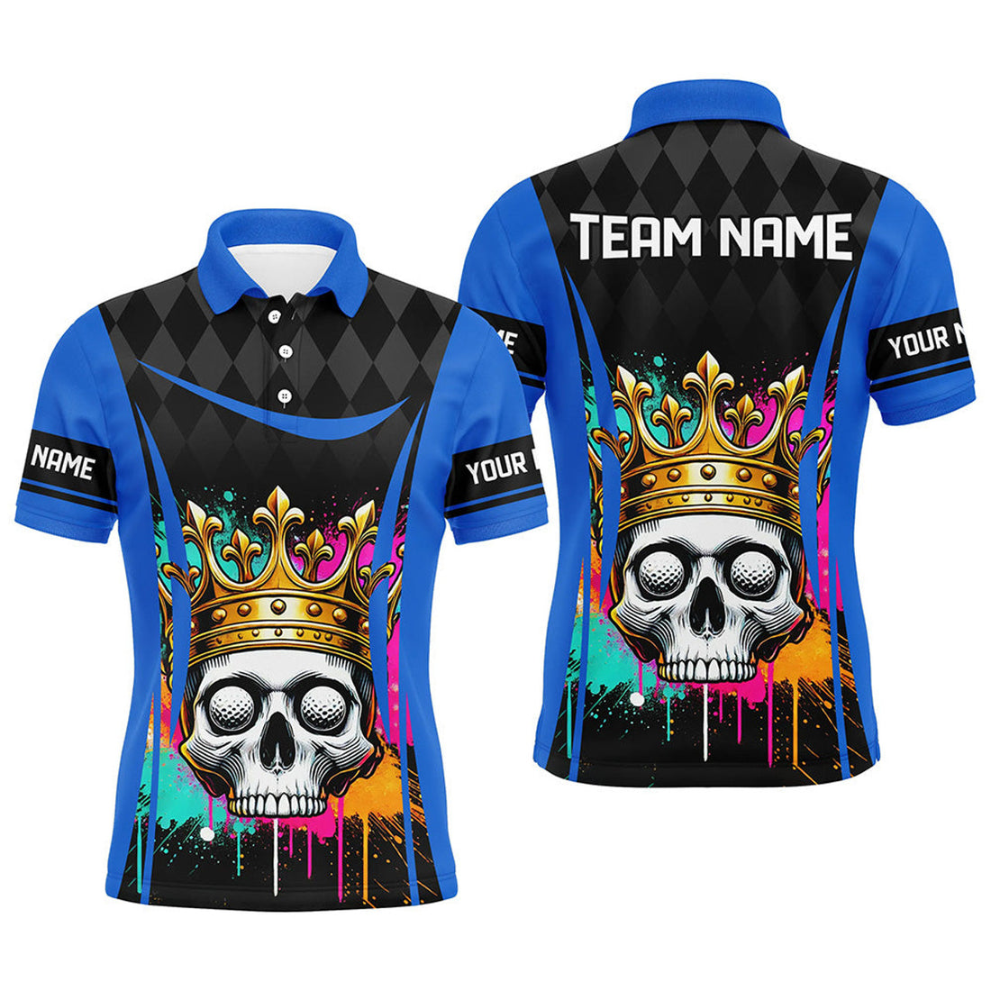 Custom Black Argyle Skull Golf Polo Shirt Men's Polo Shirt S-5XL