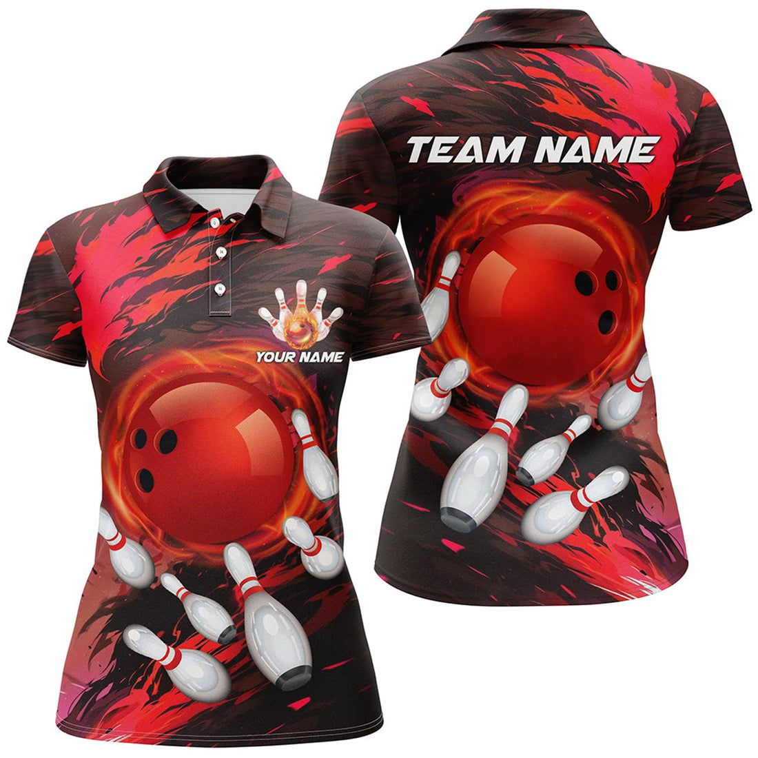 Custom Red Light Camo Bowling Team Polo Shirts Women's Polo Shirts S-5XL