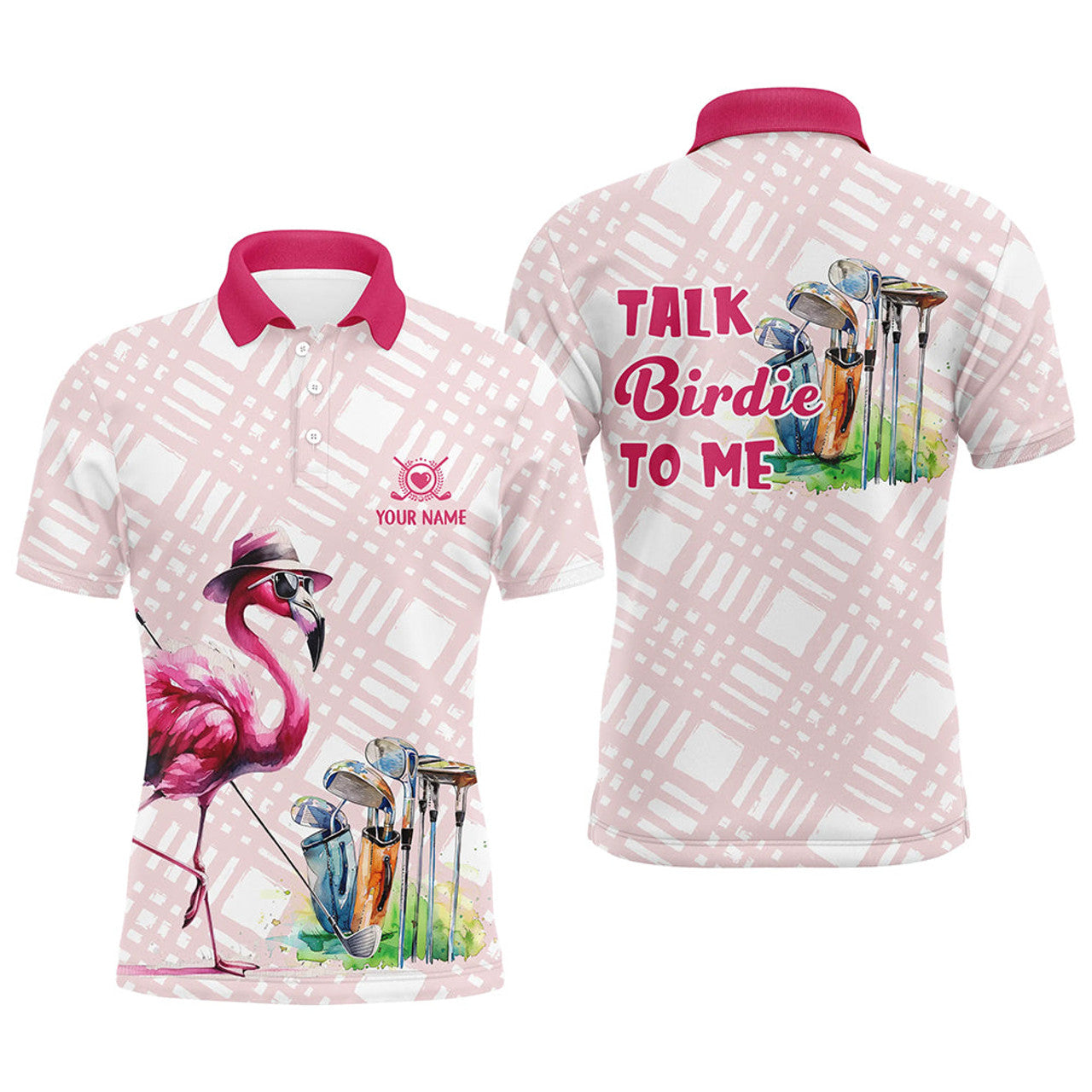 Custom Pink Flamingo Pattern Golf Shirt Men's Polo Shirt S-5XL