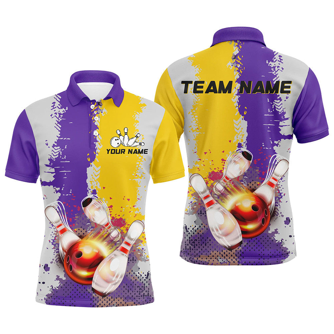 Yellow and Purple Camo Bowling Shirt Men's Polo Shirt S-5XL