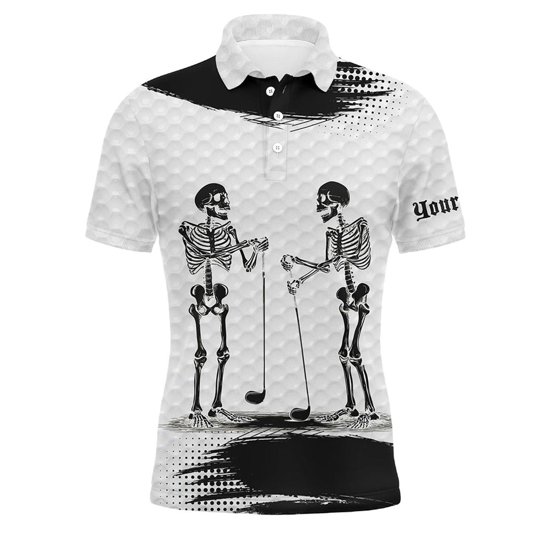 Black and White Pattern Funny Skeleton Halloween Golf Men's Polo Shirt S-5XL