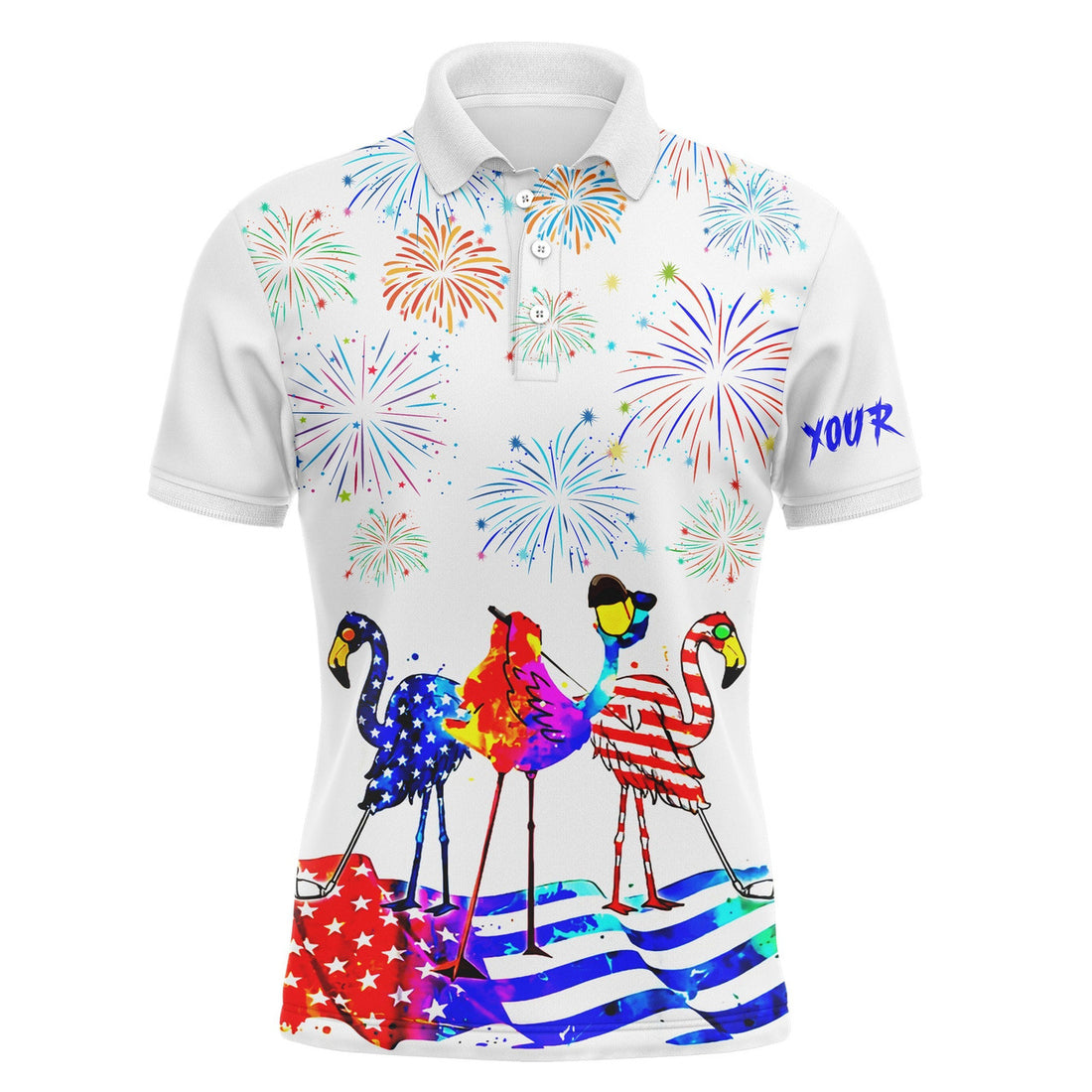 Custom Golf Polo Personalized Flamingo American Flag Gift Men's Polo Shirt S-5XL
