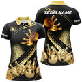 Custom Black Gold Women Bowling Team Apparel Bowling Gifts Women's Polo Shirts S-5XL
