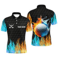 Custom Fire and Water Golf Ball Black Golfing Gifts Men's Polo Shirt S-5XL
