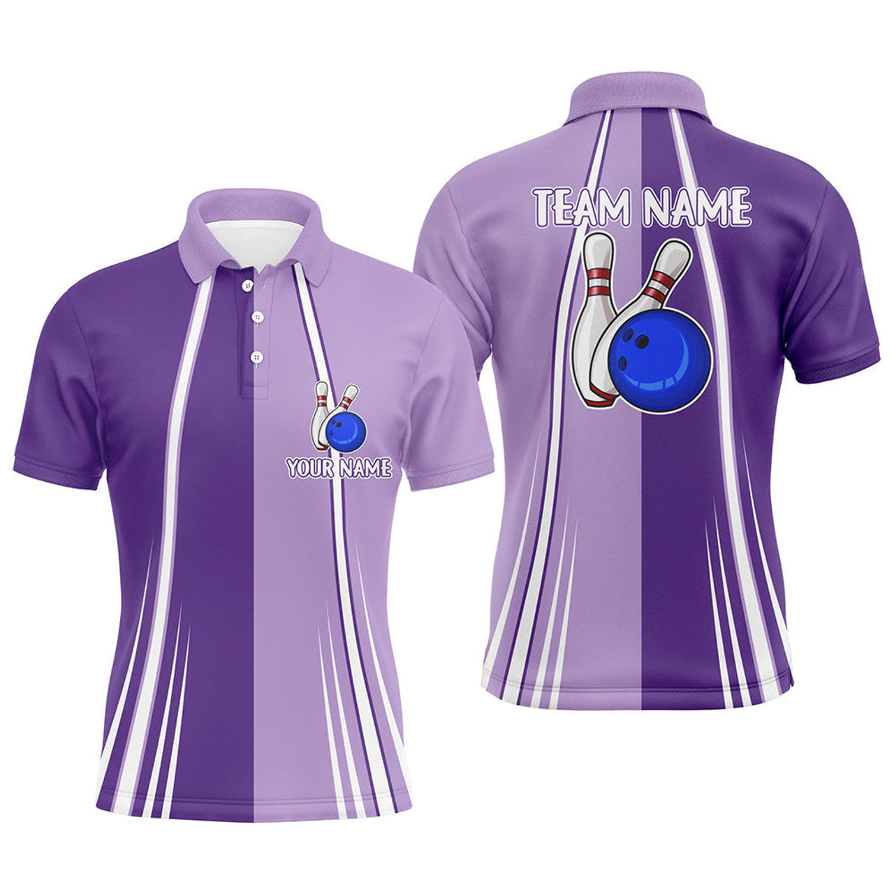 Personalized Purple Retro Bowling Men's Polo Shirt S-5XL