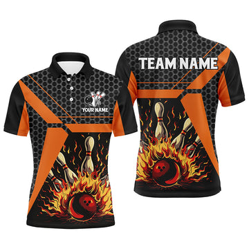 Flame Bowling Quarter Zip Custom Team League Men's Polo Shirt S-5XL