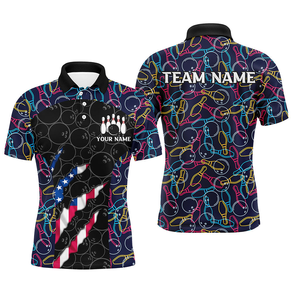 Personalized Bowling Camo American Flag Team Shirt S-5XL Men's Polo Shirt