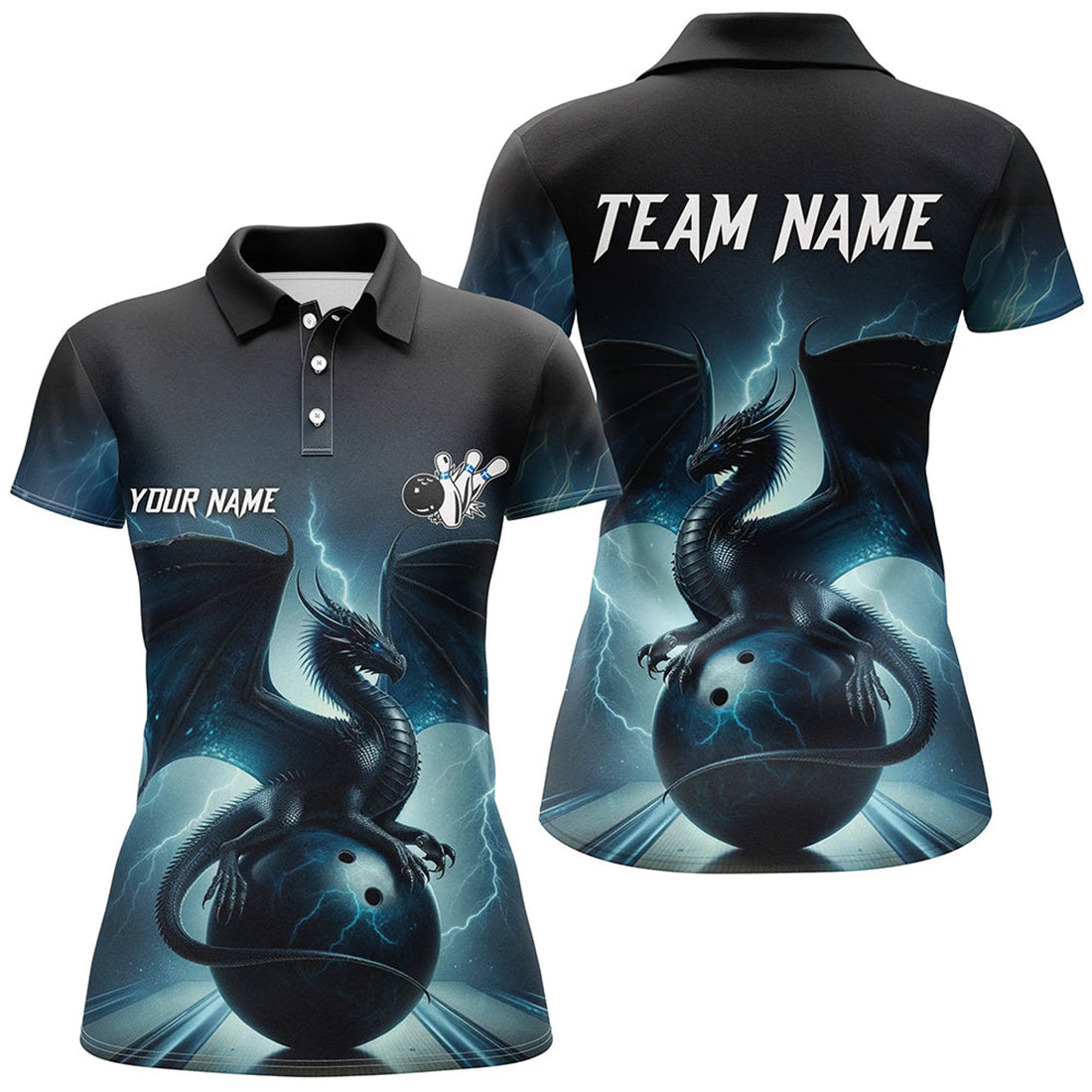 Custom Dark Blue Dragon Thunder Team Bowling Women's Polo Shirts S-5XL