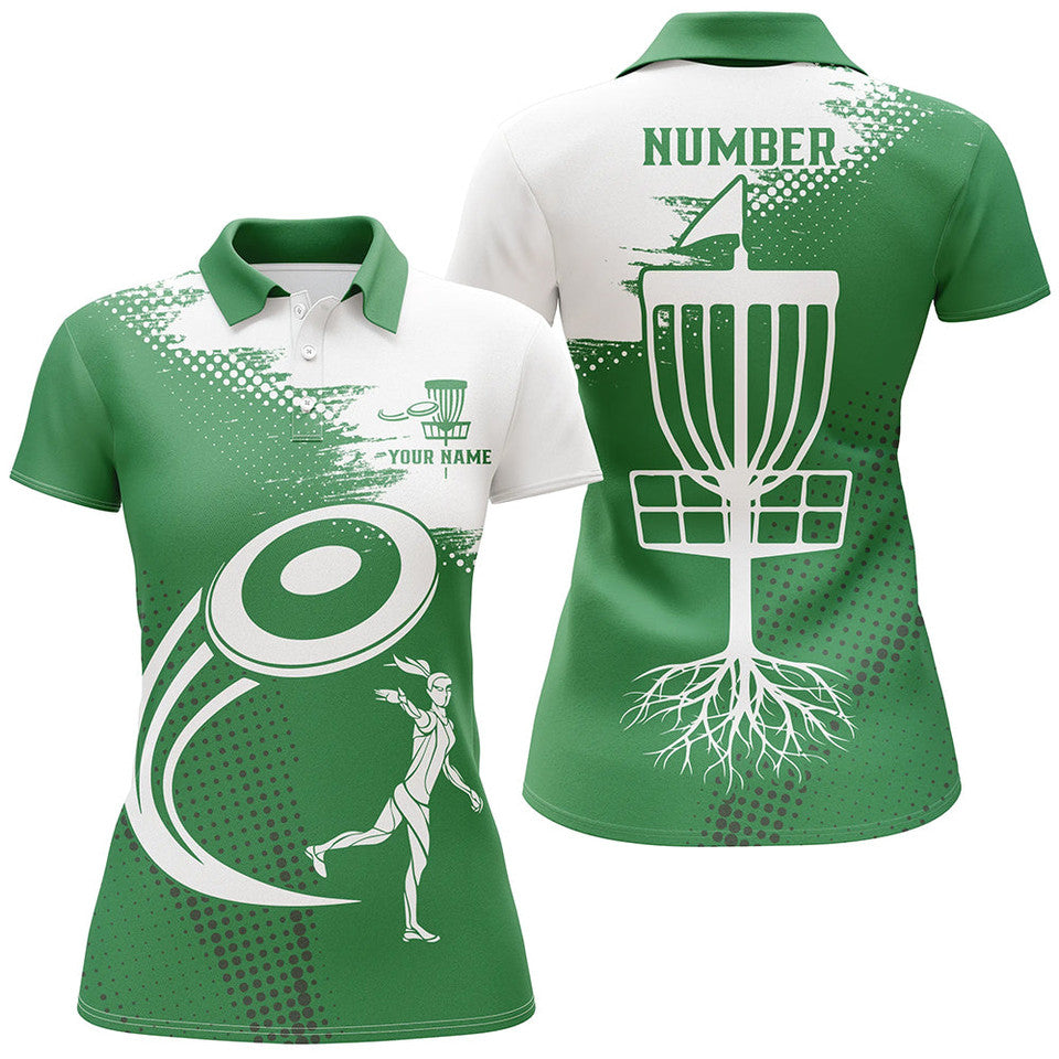 Custom Name Number Green White Disc Golf Basket Apparel Women's Polo Shirts S-5XL