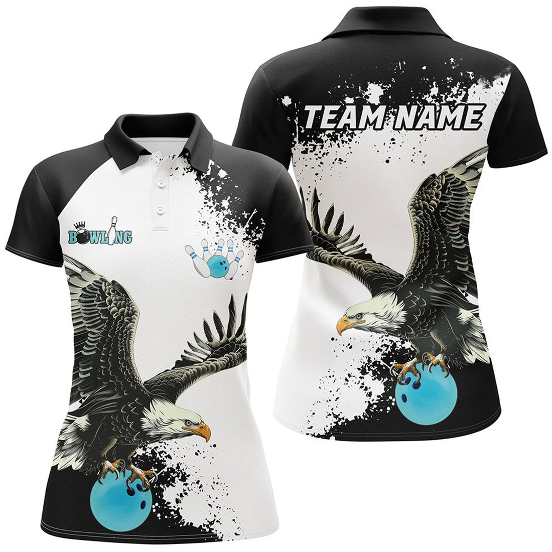 Custom Black White Eagle Team Bowling Gift For Bowlers Women's Polo Shirts S-5XL
