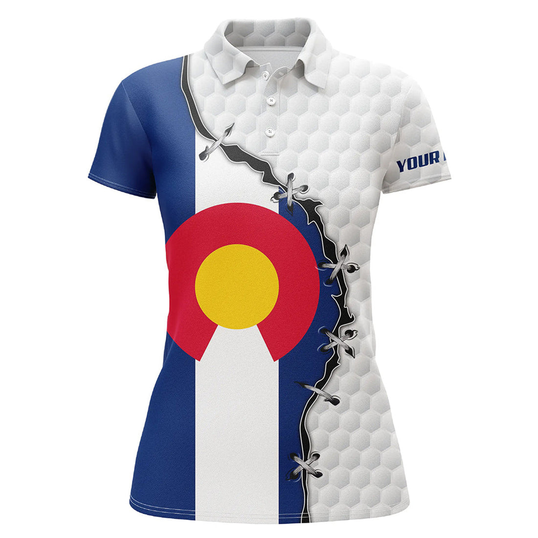 Custom Colorado Flag Golf Polo with White Ball Skin Pattern Women's Polo Shirts S-5XL