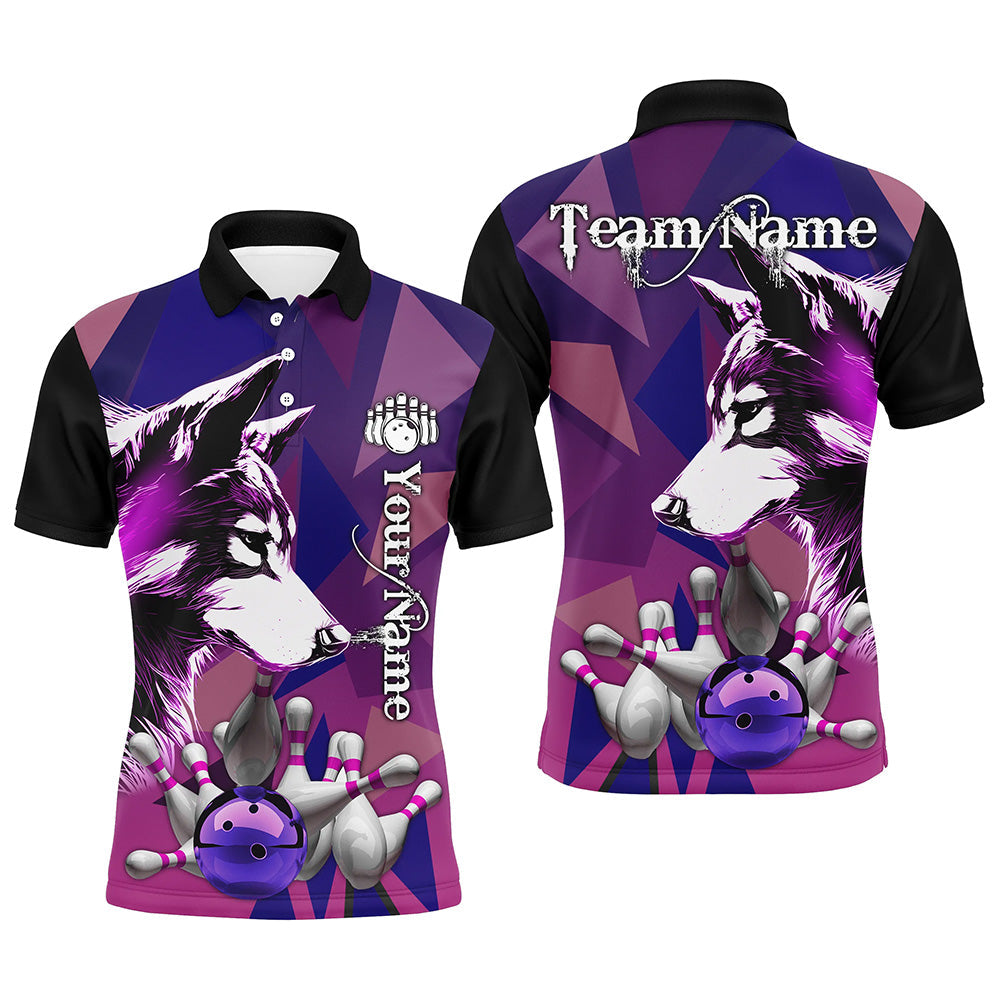 Purple Wolf Bowling Quarter Zip Custom Team Polo Shirt Men's Polo Shirt S-5XL