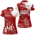 Custom Red and White Retro Bowling Ball Pins League Women's Polo Shirts S-5XL