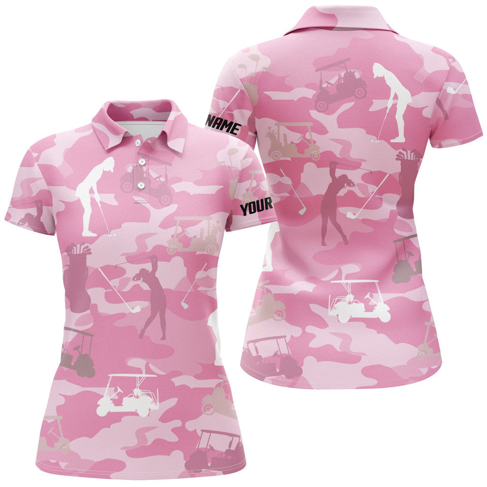 Custom Name Pink Camo Golf Shirts with Unique Gifts for Womens Polo Shirts S-5XL