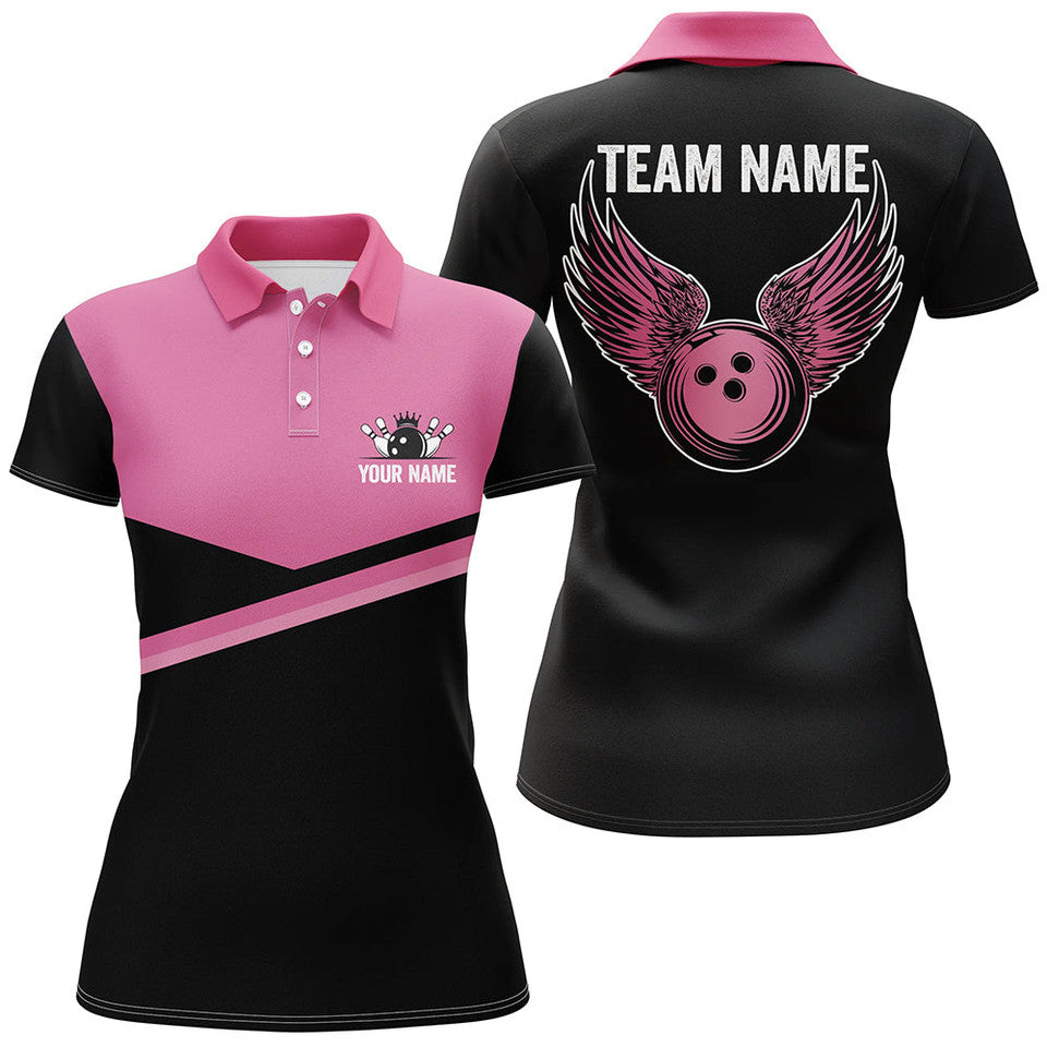 Custom Black Pink Bowling Team Gift for Bowlers Women's Polo Shirts S-5XL