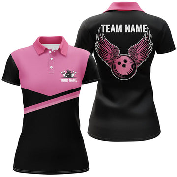 Custom Black Pink Bowling Team Gift for Bowlers Women's Polo Shirts S-5XL