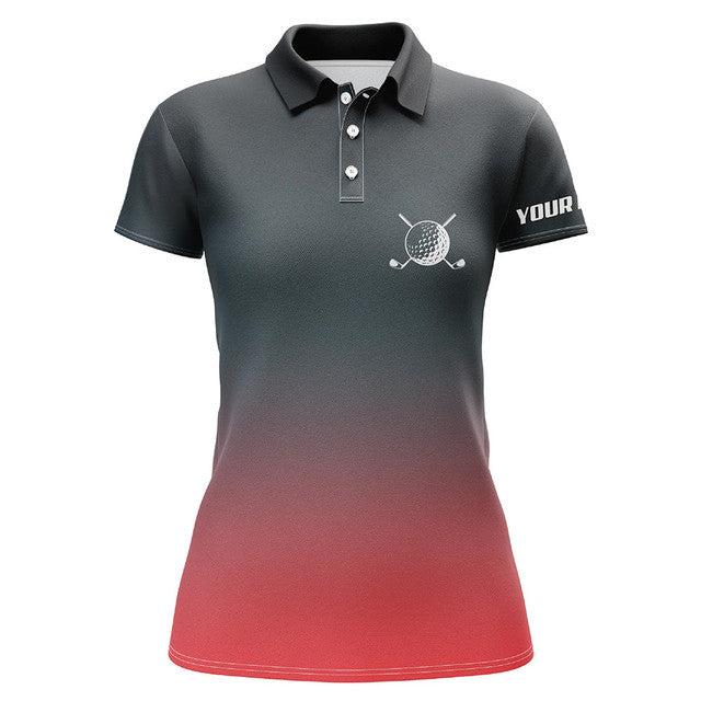Custom Black Red Gradient Golf Shirts Gift For Women Women's Polo Shirts S-5XL