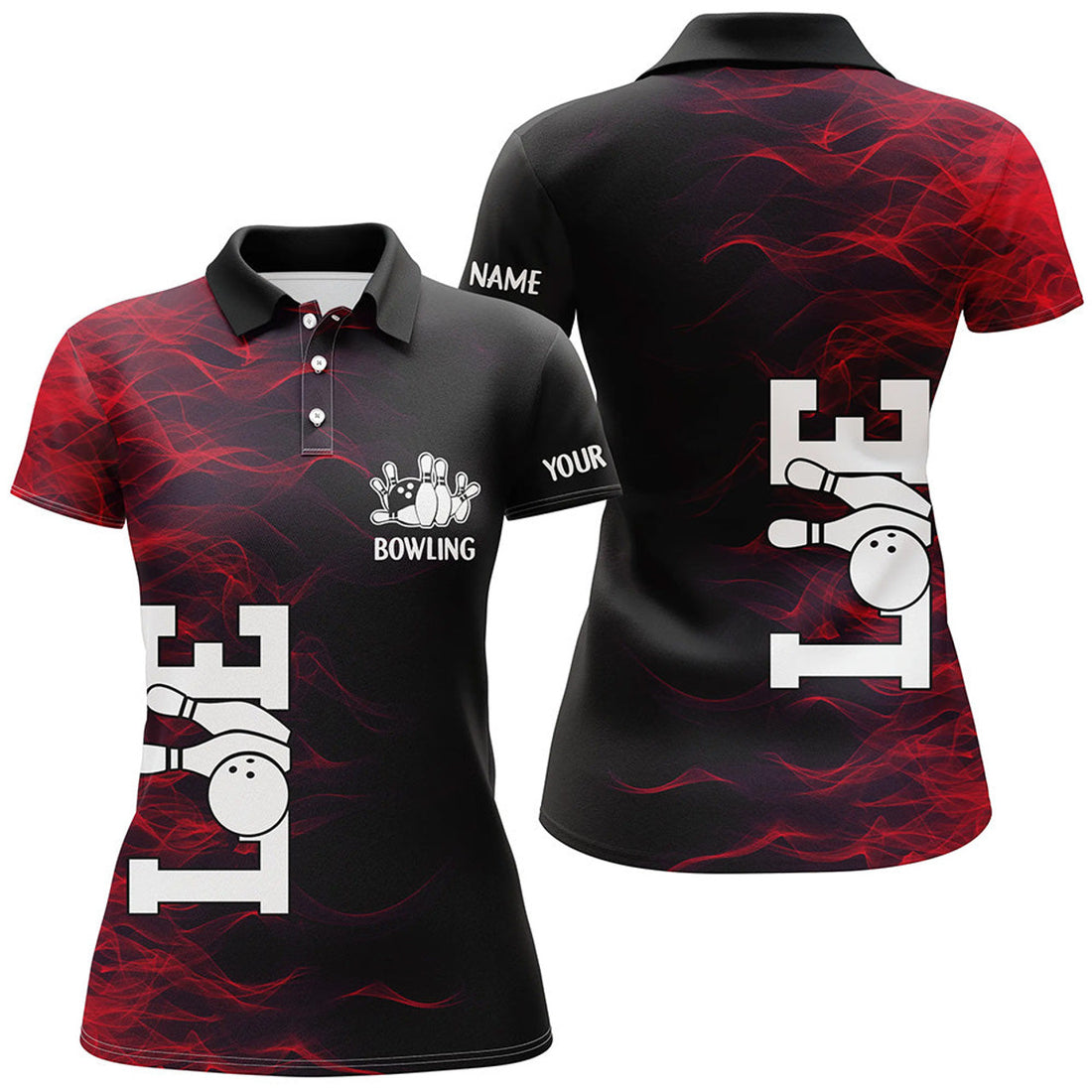 Custom Red Flame Bowling Shirt for Team Tournament Women's Polo Shirts S-5XL