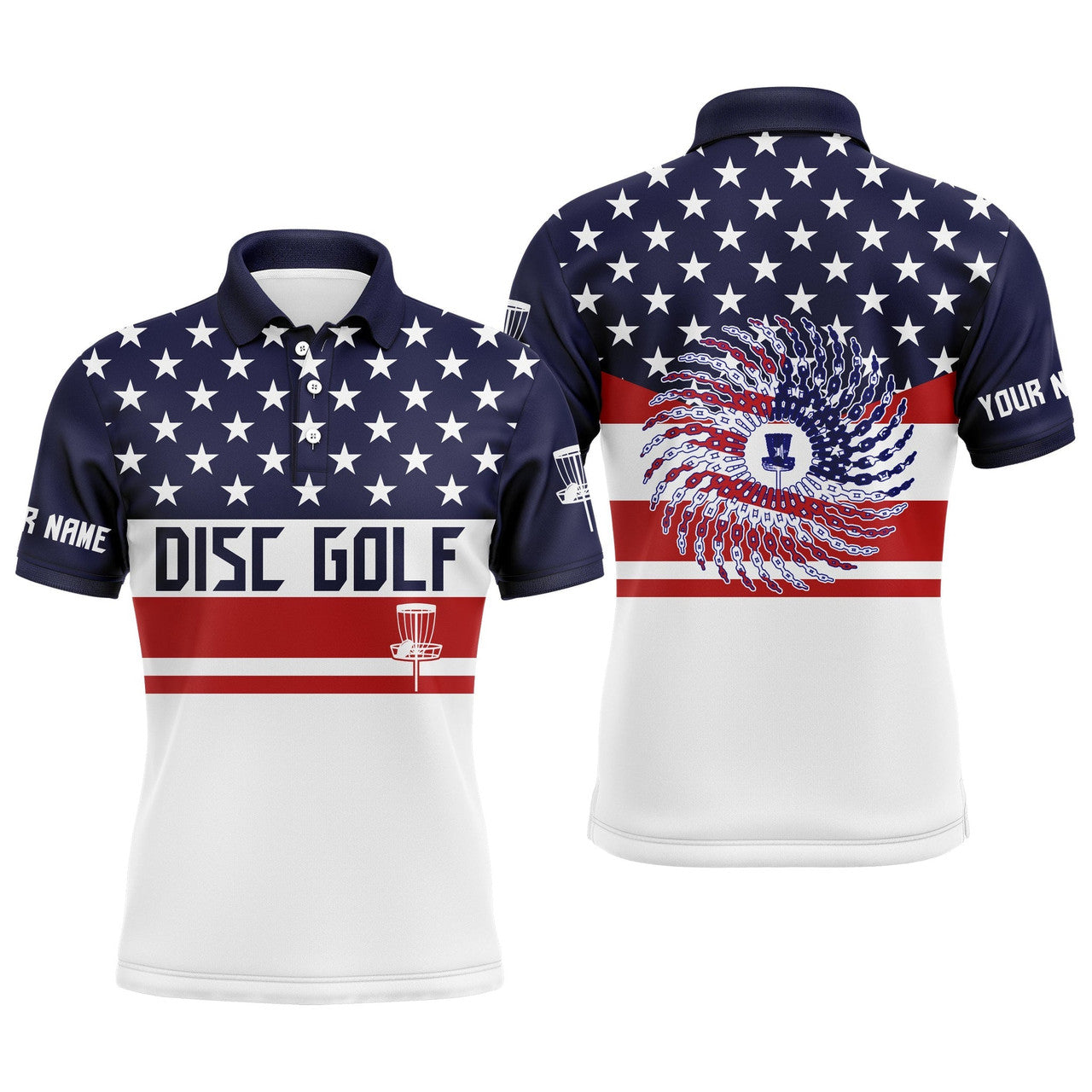 Personalized American Flag Disc Golf Apparel Custom Name Men's Polo Shirt