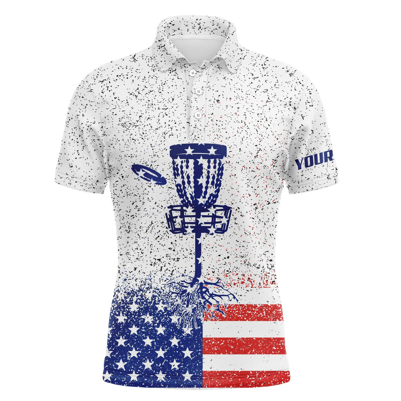 American Flag Disc Golf Custom Name Patriotic Men's Polo Shirt S-5XL