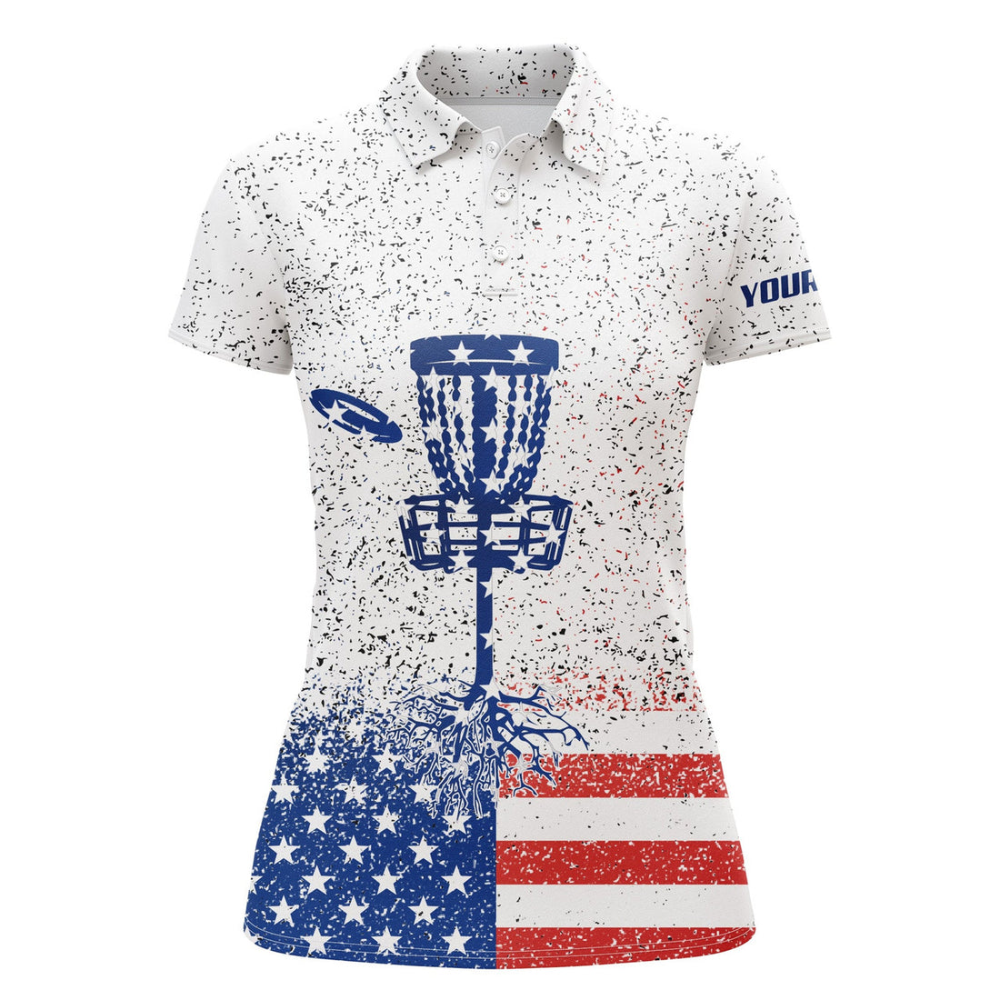 Custom Name American Flag Disc Golf Patriotic Design Women's Polo Shirts S-5XL