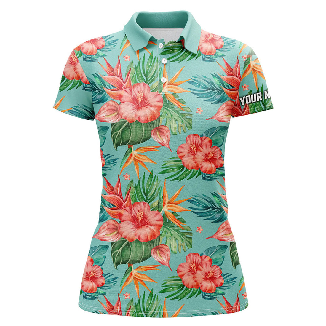 Custom Name Tropical Hibiscus Flower Golf Tops for Ladies Women's Polo Shirts S-5XL