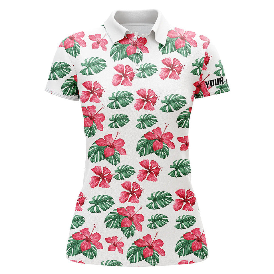 Custom Name Tropical Hibiscus Flower Golf Tops for Ladies Women's Polo Shirts S-5XL