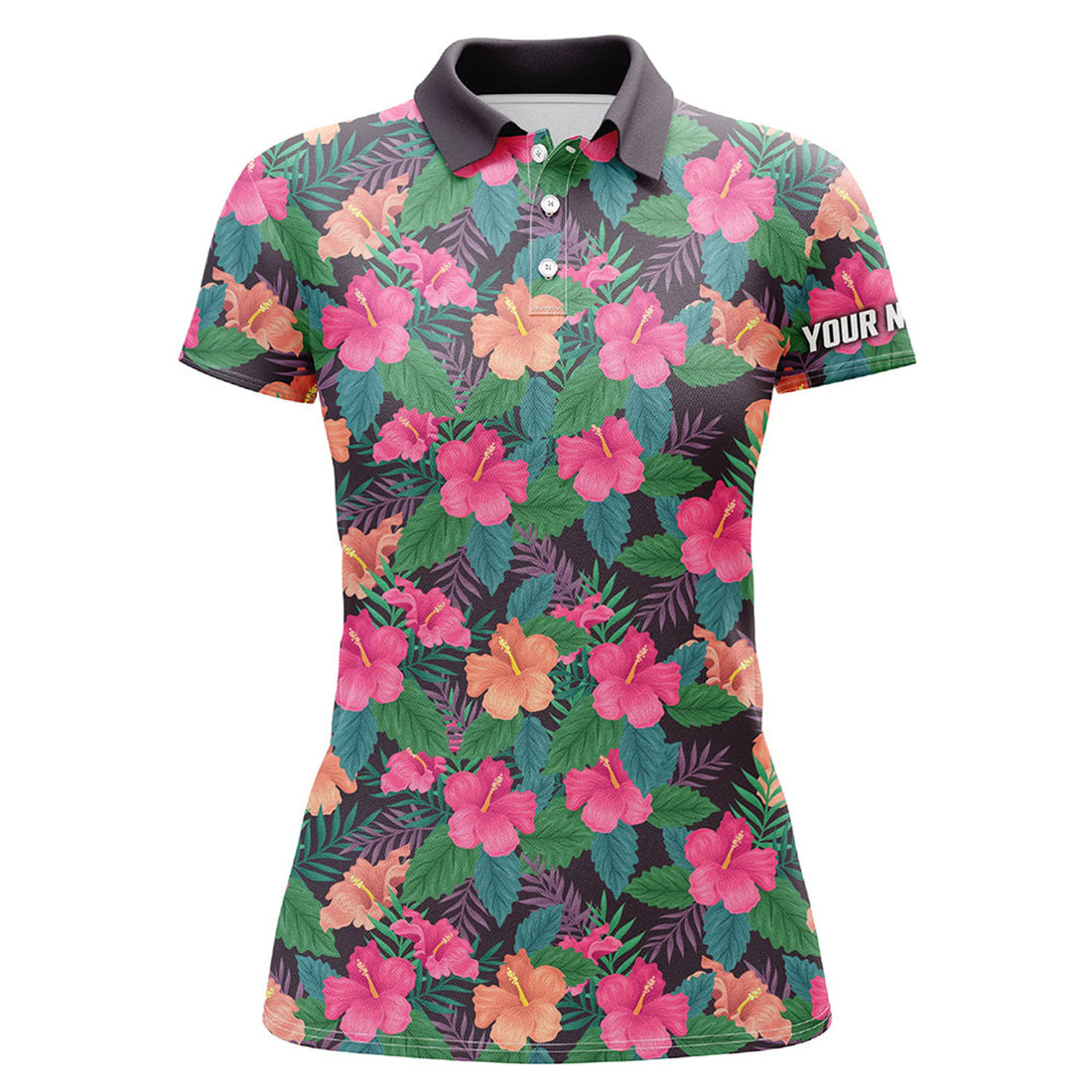 Custom Name Hibiscus Tropical Golf Tops Colorful Design Women's Polo Shirts S-5XL