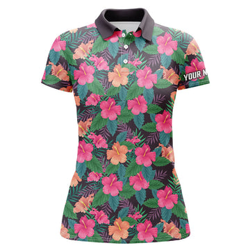 Custom Name Hibiscus Tropical Golf Tops Colorful Design Women's Polo Shirts S-5XL