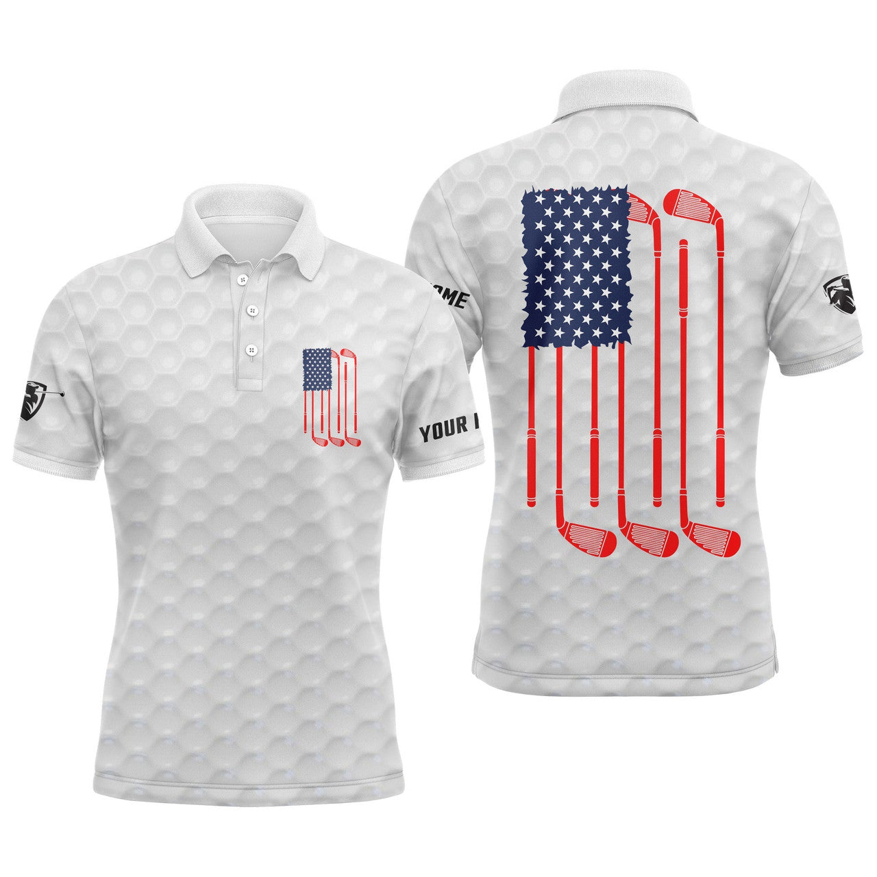 Personalized Golf Patriotic American Flag Gift for Golfer Men's Polo Shirt S-5XL