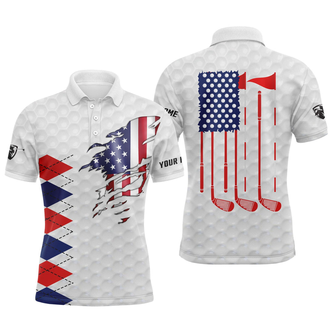 Custom Golf Shirt American Flag White Personalized Gift Men's Polo Shirt S-5XL
