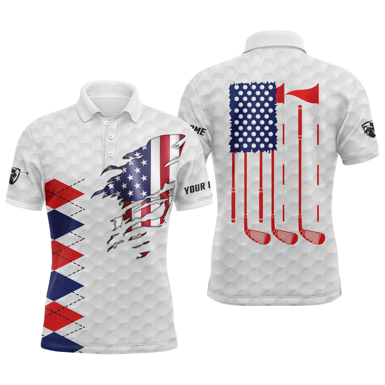Custom Golf Shirt American Flag White Personalized Gift Men's Polo Shirt S-5XL