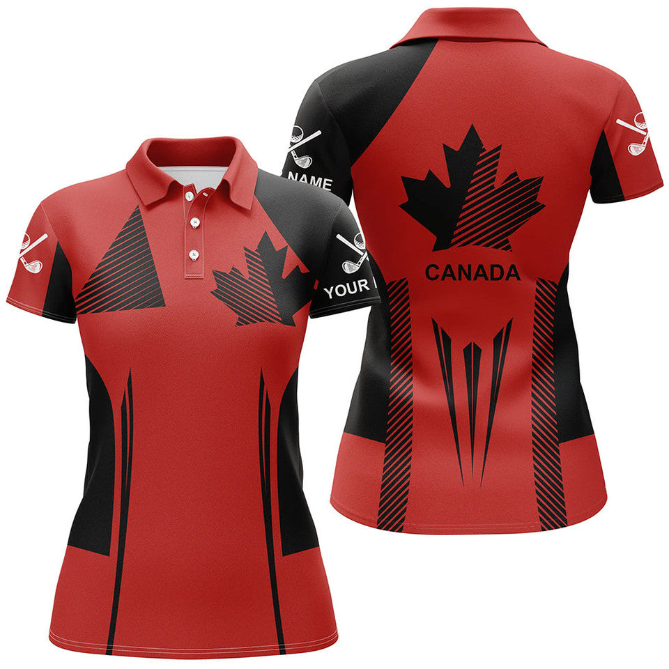 Custom Canada Flag Golf Shirt Black Red Gift For Golf Fans Women's Polo Shirts S-5XL