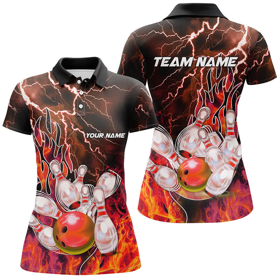 Custom Orange Lightning Thunder Bowling Shirt Gift Women's Polo Shirts S-5XL