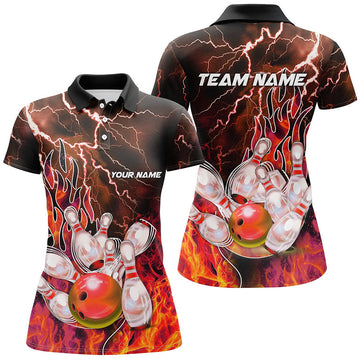 Custom Orange Lightning Thunder Bowling Shirt Gift Women's Polo Shirts S-5XL