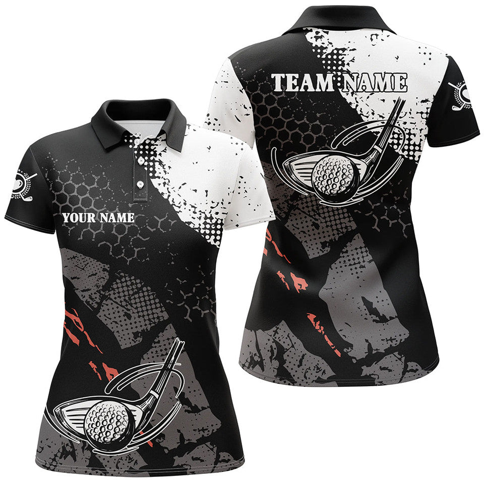 Custom Team Name Vintage Golf Clubs Black and White Women's Polo Shirts S-5XL